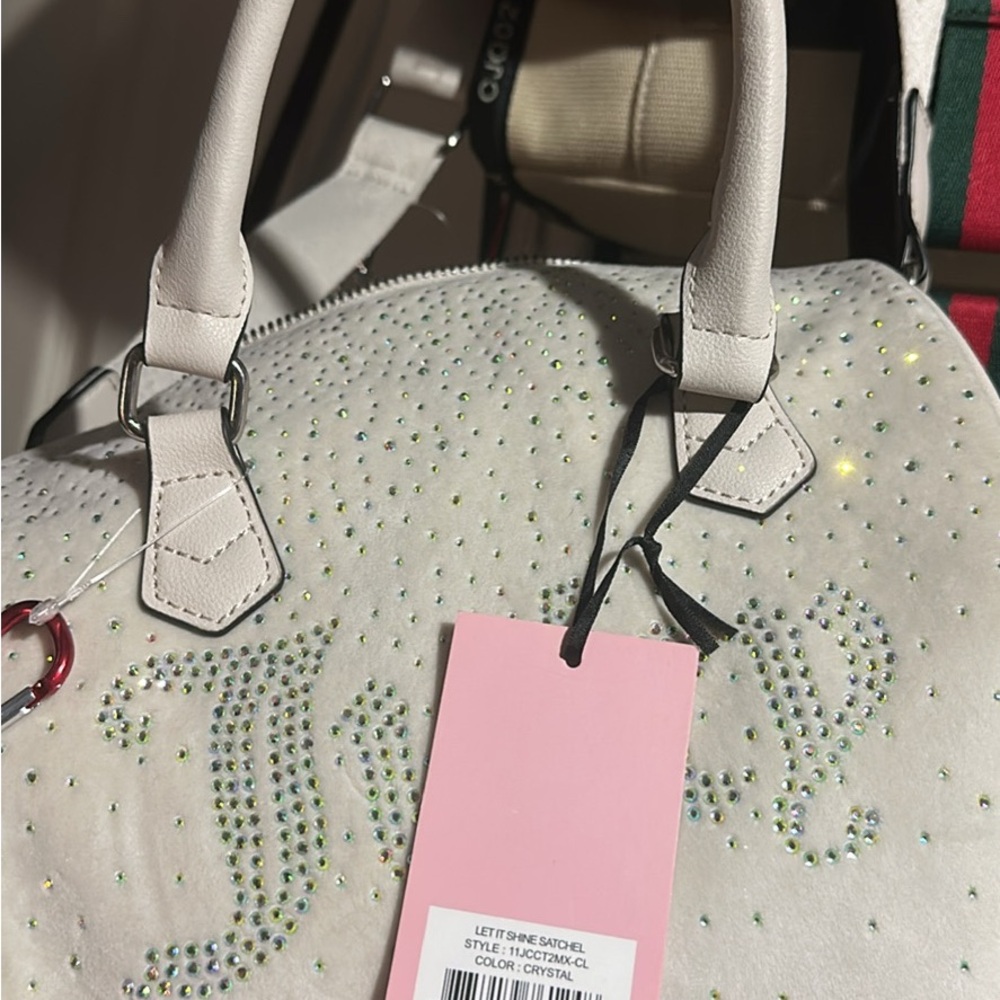 Elegant White Crystal-Embellished Handbag